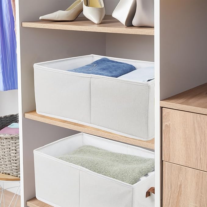 Fordonral Pack of 3 Large Capacity Storage Bins Closet Organizer System, Sturdy Foldable Boxes for Organizing Clothing, Sheet