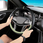 Black Avocado Green Car Steering Wheel Cover, Nappa Leather, Bottom Color Blocking, Universal 14.5-15 Inch Leather Anti-Slip 