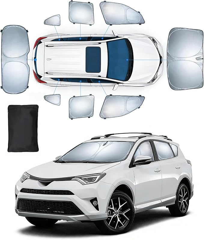 Sun Shades for Toyota RAV4 2013-2018 Windshield Sunshade Accessories Full Window Shades for RAV4 Front Rear Side Window Covers Fixed with Inserts Sun Visor Blocker Privacy Car Keep Car Cool 8 PCS