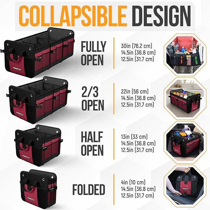 FORTEM Trunk Organizer For SUV Car Organizer and Storage, Multi-Compartment Storage Bag Car Accessories for Women Men, Perfect