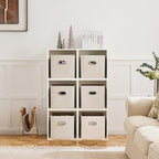 MAX Houser 6 Pack Foldable Fabric Storage Bins with Handles - Ideal for Closet Organization, Bedroom and Nursery（ Beige, 12"x