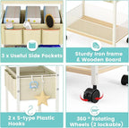 2In1 Baby Diaper Caddy & 3-Tier Rolling Cart, Diaper Caddy Organizer Carts with Dividers, Mobile Metal Utility Cart for Nurse