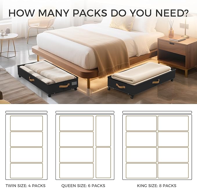 Under Bed Storage with Wheels 2-Pack, 75L XXL Under the Bed Storage Containers Large, 12" Tall Adjustable Storage for Underbe