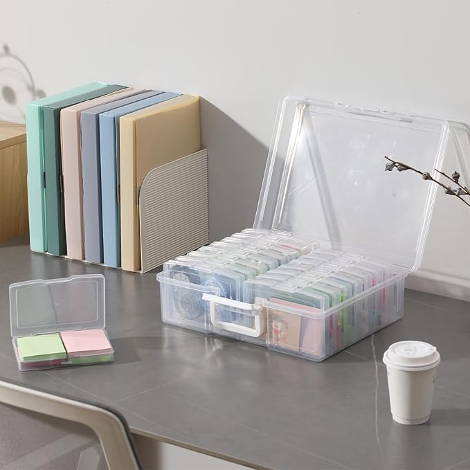 novelinks Transparent 4" x 6" Photo Cases and Clear Craft Keeper with Handle, 16 Inner Photo Organizers & Photo Storage Box, 