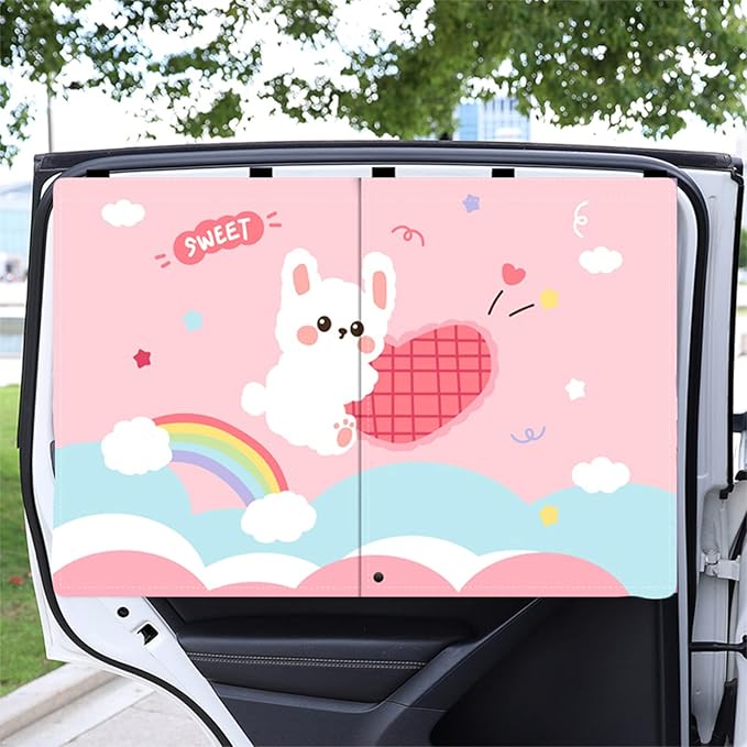 Car Sun Shade for Baby - EOHMAK Car Side Window Sun Shade Cover Upgrade Double Opening Car Interior Curtain Sun Blocker Blind (Pink Rabbit, 2 Pack)