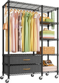 Ulif F3R Heavy Duty Clothes Rack（With Lockable Wheels）Freestanding Clothing Racks for Hanging Clothes，Adjustable Closet Organ
