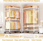 ULIFHOME P1 Rolling Clothes Rack Heavy Duty, Metal Closet Clothing Rack with Lockable Wheels, Portable Wardrobe Closet for Ha