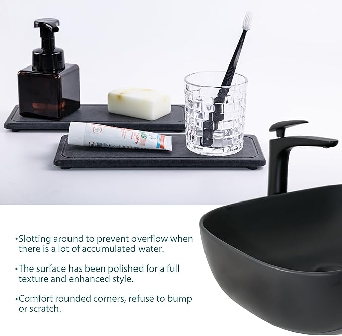 NiuYichee 2 Pcs Water Absorbing Stone Trays, Kitchen/Bathroom Sink Soap Dish, Diatomite Tray Used for Hand Soap & Cosmetic Bo