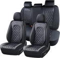 Coverado Full Set Car Seat Covers, Black Leather Seat Protectors, Luxury Front & Back Car Seat Covers,Waterproof Universal Fi