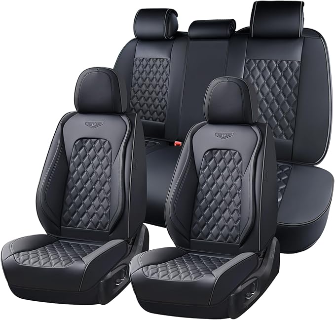 Coverado Full Set Car Seat Covers, Black Leather Seat Protectors, Luxury Front & Back Car Seat Covers,Waterproof Universal Fi