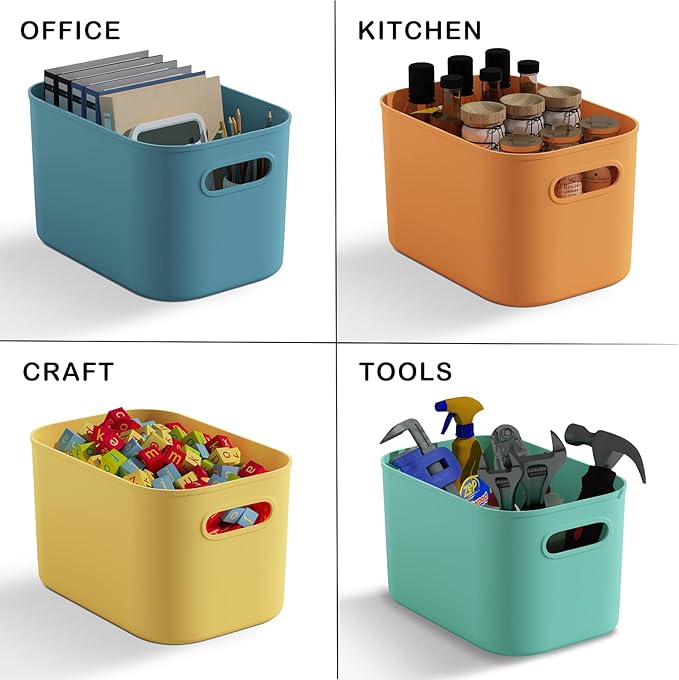 ORGIDOL 12 Pack Colorful Plastic Storage Bins, Storage Container for Organizing, Colored Storage Boxes with Handle for Shelve