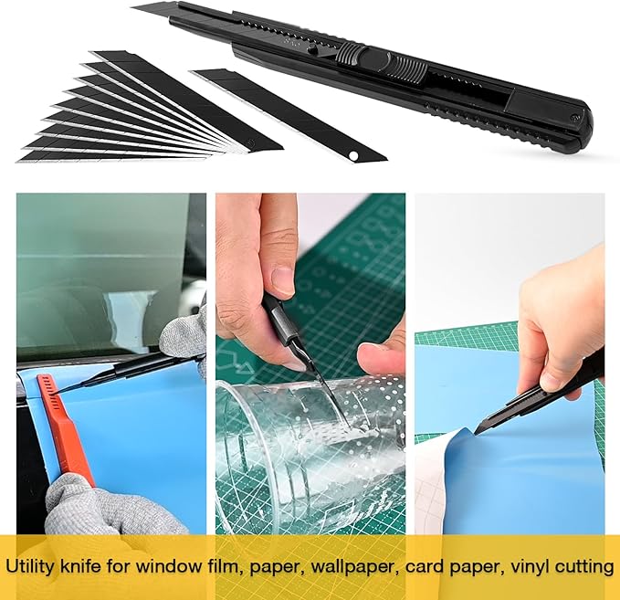Gomake Vinyl Wrap Tool Window Tint Kit,Car Window Tint Application Kit with Small Rubber Squeegee, Vinyl Squeegee,Shank Gasket Squeegee,Mini Quarter Squeegee for Car Wrapping,Window Tinting, Black