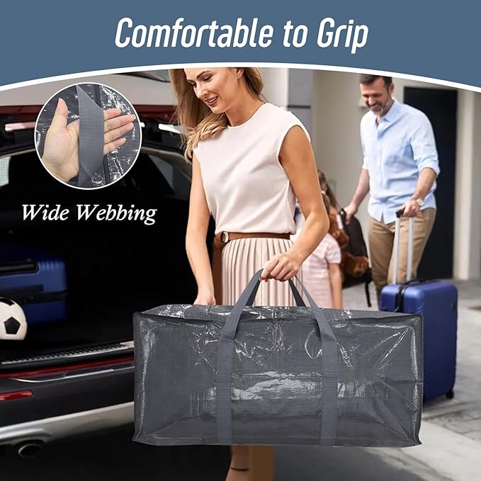 6 Pack Extra Heavy Duty Large Moving Bags with Strong Zipper & Comfortable Handles, Sturdy & Durable Clothes Storage Bags Tot