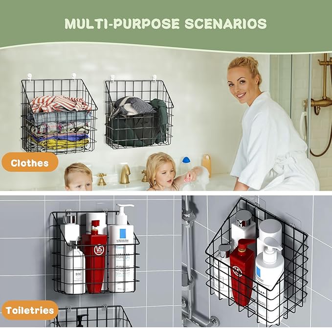 2 Pack Bath Toy Storage Organizer Basket, Large Metal Bathtub Toy Holder, Wall Mounted Hanging Shower Basket, Bath Toy Organi