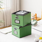 Huolewa File Organizer Box with Lid, Collapsible Faux Leather Document Organizer, Hanging File Folder Box with Plastic Slide,