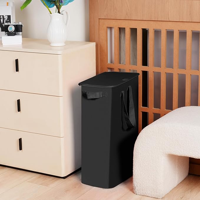 efluky Slim Laundry Basket with Lid, Narrow Laundry Hamper with Handles, Collapsible Dirty Clothes Hamper, Tall Laundry Bin f