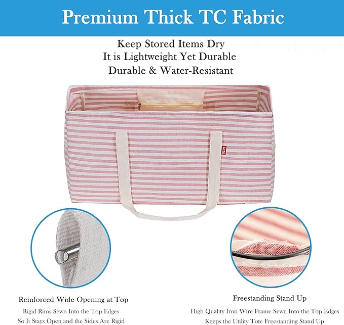 LHZK 2 Pack Extra Large Utility Tote Bag with Metal Wire Frame and the Sides Rinforced, Extra Large Tote Bag with Handle for