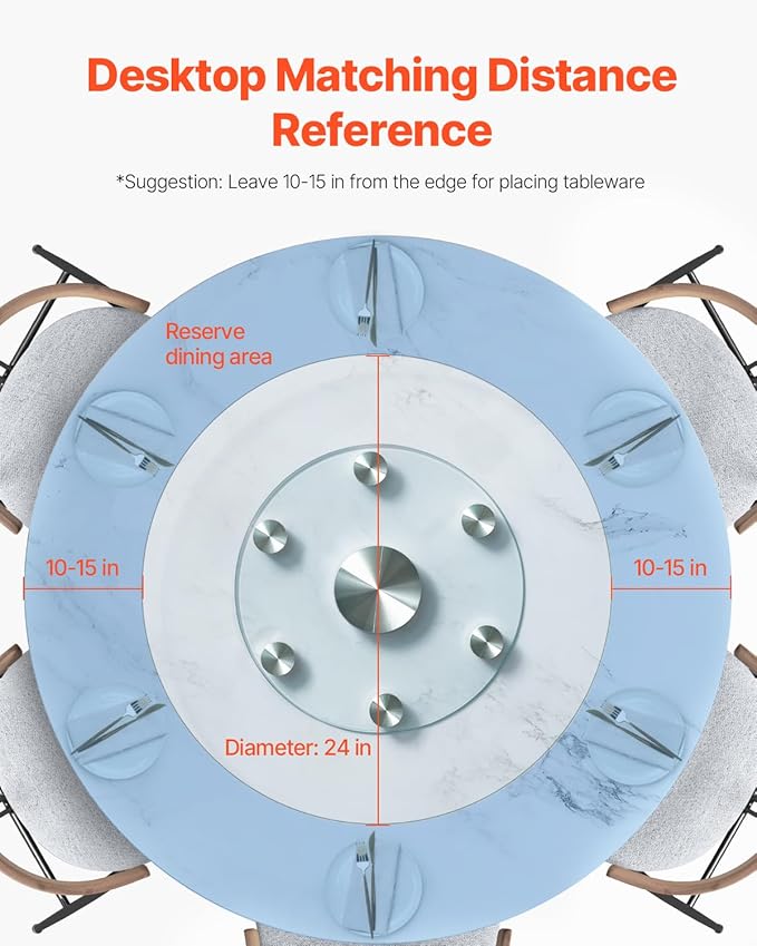 VEVOR 24 in Glass Lazy Susan Turntable, Tempered Glass Dining Table Centerpiece with 6 Rotating Wheels, 360° Smooth and Silen