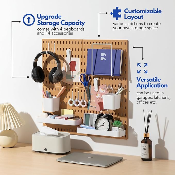 Keepo Peg Board Wall Organizer – Plastic Pegboard Panels, Modular Peg Board Storage System for Home Office, Craft Room, Gamin