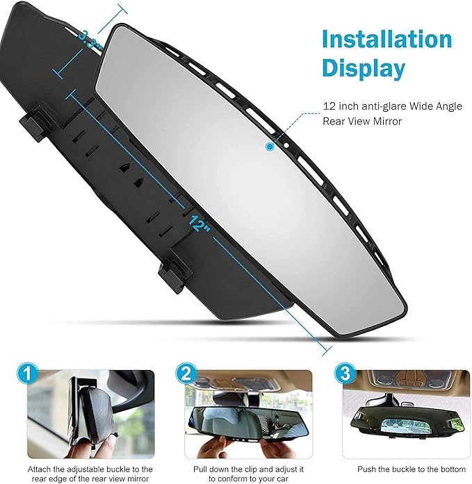 Verivue Universal Panoramic 12-Inch Rear View Mirror, Anti-Glare Wide Angle Car Mirror, Rearview Mirrors Accessory for Baby Rear-Facing, Tint flat Mirrors for Cars and SUVs.