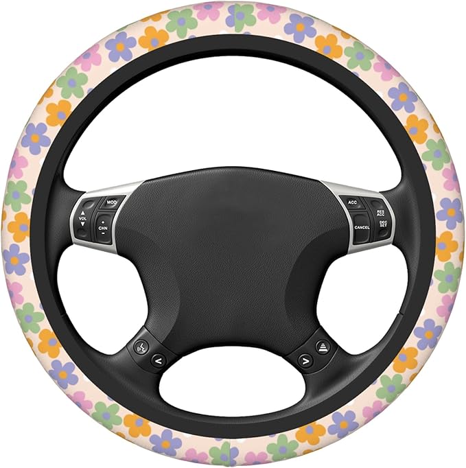 Flowers Floral Steering Wheel Cover Cute Universal 15 Inch Car Accessories Protector for Women Fit Auto SUV Sedan Vans Trucks