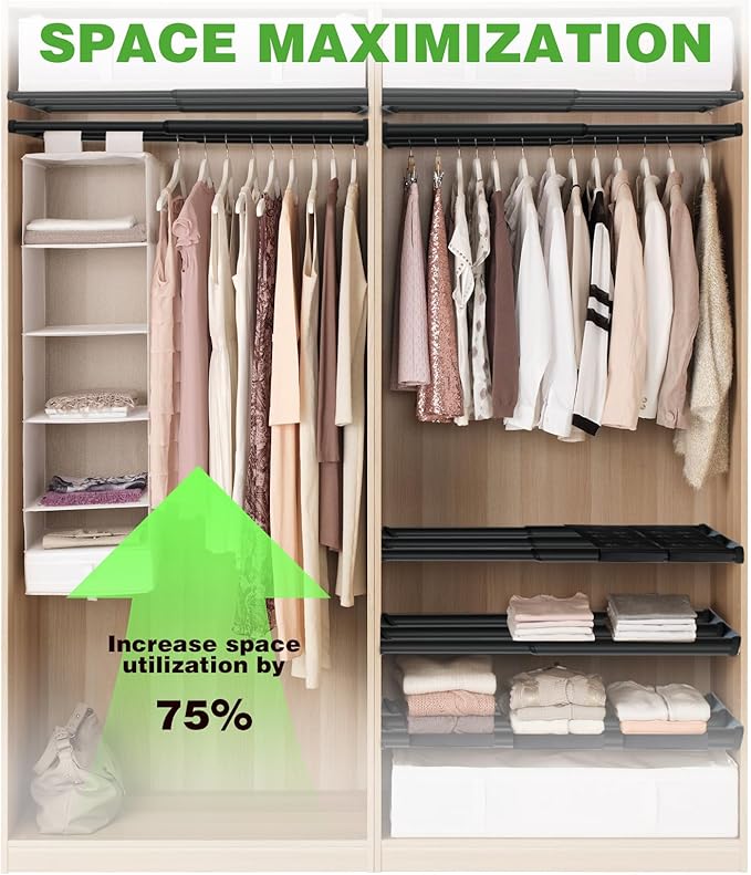 Expandable Closet Shelf, 16-67 Inches Metal Closet Rod Organizers and Storage Shelves Space Saving DIY Divider Separator for 