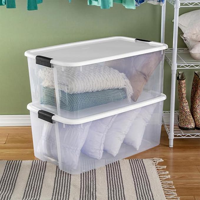 Sterilite 16-Pack Ultra Latching Box, Storage Bins with Lids, Clear Plastic, 116 Quart - Heavy-Duty Organizing Containers for