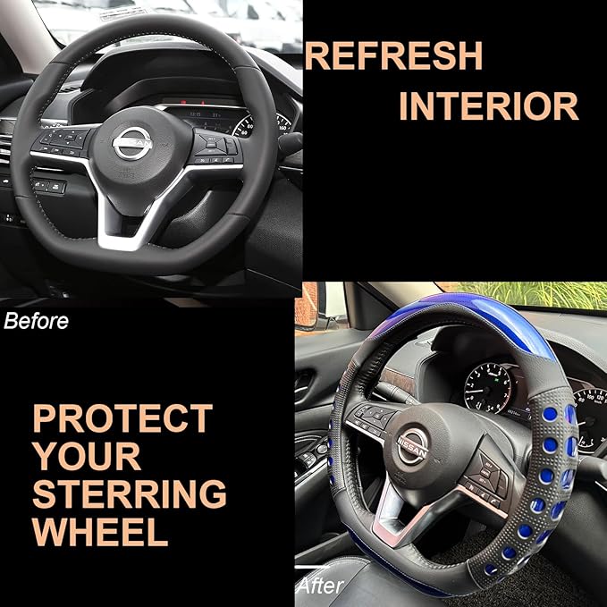 PINCTROT D Shaped Race Grip Steering Wheel Cover, Anti Slip Silicone Perforated Design with Soft Touch Padding, Enhanced Grip for Sporty Driving Flat Bottom 14.5-15 Inch (Racing Blue)