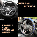 PINCTROT D Shaped Race Grip Steering Wheel Cover, Anti Slip Silicone Perforated Design with Soft Touch Padding, Enhanced Grip for Sporty Driving Flat Bottom 14.5-15 Inch (Racing Blue)