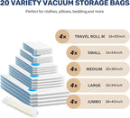 Simple Deluxe 20 Pack Space Saver Bags (4 Jumbo/4 Large/4 Medium/4 Small/4 Roll M) Vacuum Storage Bags, Vacuum Seal Bags with