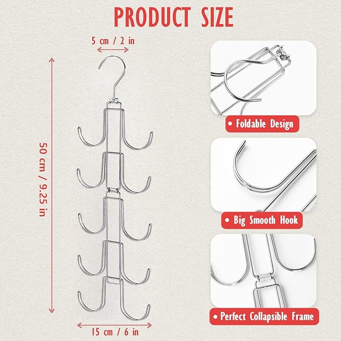Hat Organizer for Closet, Collapsible Caps Rack with 10 Rotatable Large Hooks, Holds Up to 40 Baseball Caps, Metal Space Savi