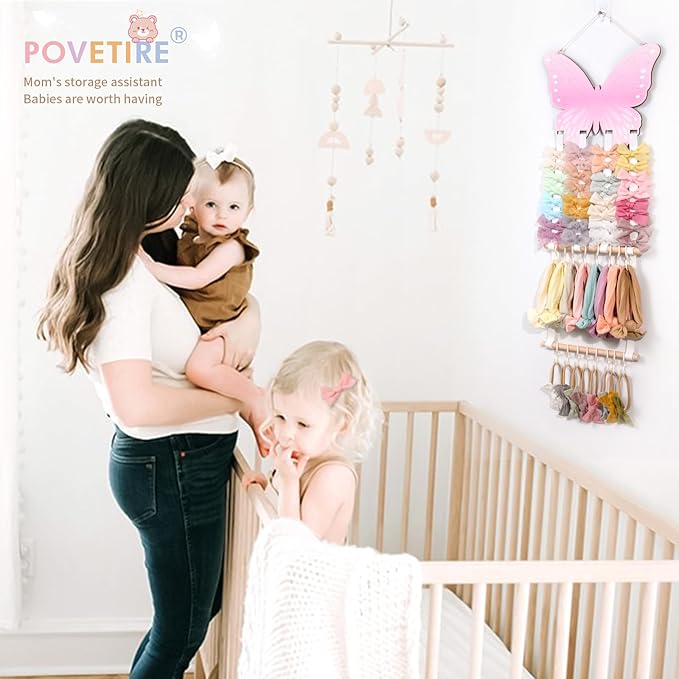 POVETIRE Headband Holder Bow Holder for Girls Hair Bows,Butterfly Hair Accessories Organizer Storage Wall Hanging Display for