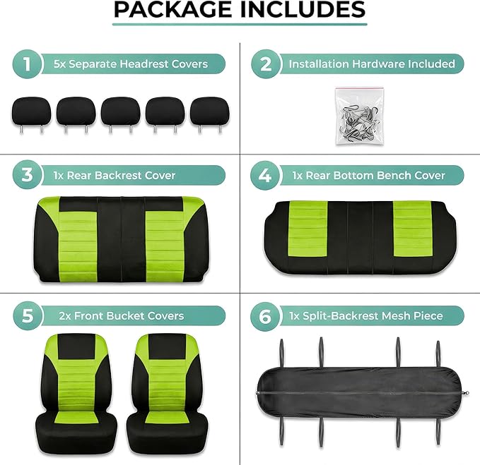 FH Group Automotive Car Seat Covers Full Set Premium 3D Air Mesh Front Seat Covers, Airbag Compatible & Split Bench Cover Uni