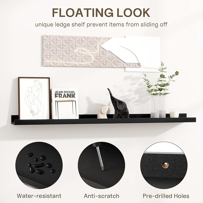 Fun Memories 40 Inch Floating Shelves for Wall - Wall Shelves with Lip Set of 4 - Nursery Bookshelf for Storage - Picture Led
