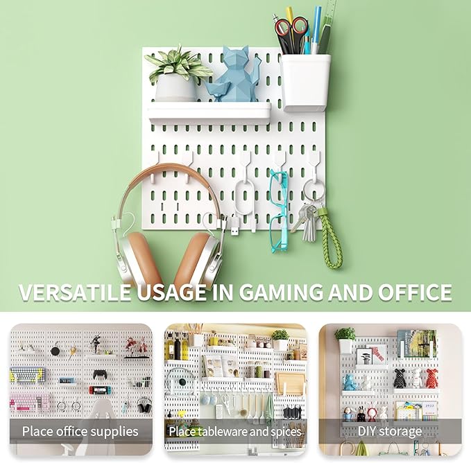 SHGJ&SOFT Peg Board Wall Organizer Panels, 22pcs - Includes 4 White Pegboards & Accessories, Plastic Pegboard for Home，Office
