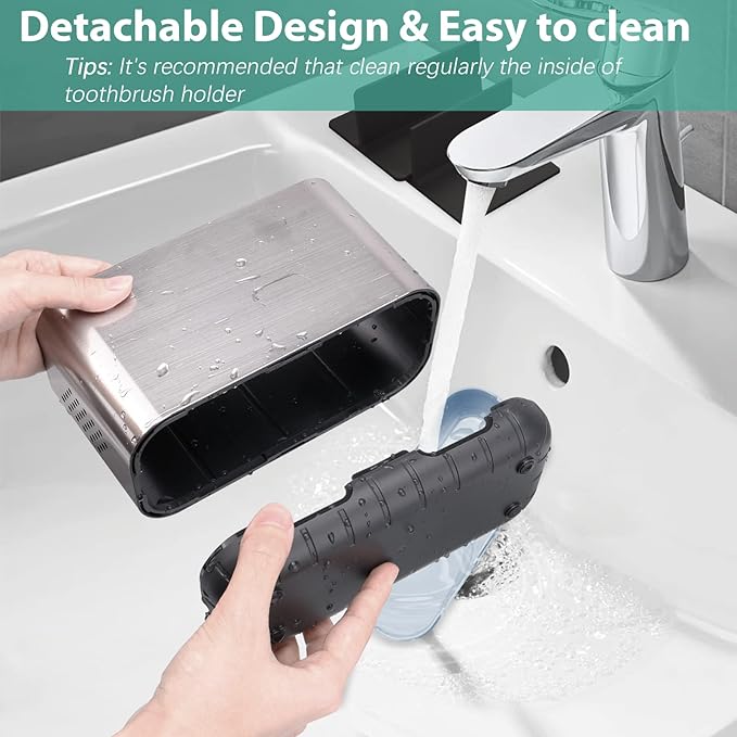 Boperzi Toothbrush and Toothpaste Holder Brushed Nickel Drainage for Bathroom Vanity, Large Electric Toothbrush Storage Caddy