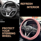PINCTROT D Shaped Nappa Leather Steering Wheel Cover, Slim Fit No Bulk Design, One Piece Leather with Breathable Perforation,