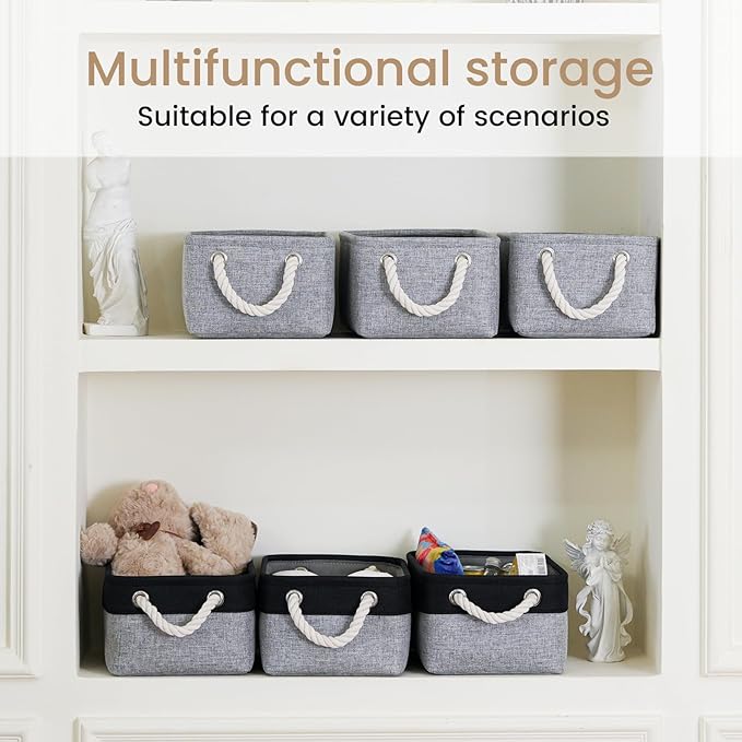 Storage Baskets for Shelves 11.8x7.9x5.2 Inch, Foldable Fabric Storage Bins with Handles, Small Storage Baskets for Organizin