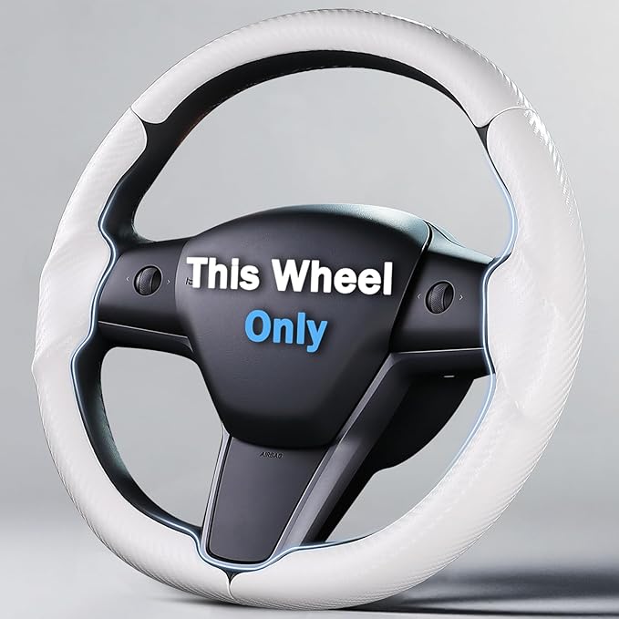 Steering Wheel Cover for 2017-2023 Tesla Model 3 2020-2024 Tesla Model Y, Carbon Fiber Steering Wheel Cover for Tesla Model 3/Y Accessories, Matte White