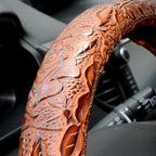 Car Steering Wheel Cover Universal 15 inch Auto Antislip Leather Protector Flower Grain Brown