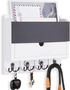 Mail and Key Holder Wall Mount with Storage Drawer – Modern Wooden Mail Organizer for Wall Entryway, 7 Key Hooks & Chalkboard