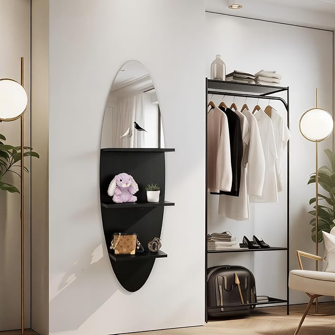 Homaterial 3-Tier Surfboard Floating Shelf, Uniqe Design Floating Vertical Shelf Wall Mounted Display Rack for Bedroom, Entry