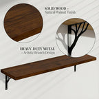 48Inch Solid Pine Wood Floating Shelves Set of 3, Walnut Wood Wall-Mounted Storage Shelves with Heavy-Duty Metal Brackets | D