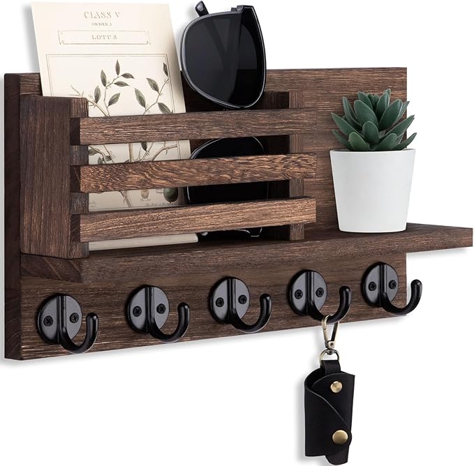 Lwenki Key Holder for Wall – Decorative Wooden Mail Holder and Key Shelf with Mounting Hardware, Installation Guide – Paulown