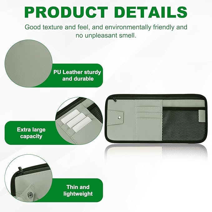 PATIKIL 1Pcs Car Sun Visor Organizer, 12.8 x 6.5 Inch PU Leather Vehicle Storage Pouch Holder for Sunglasses Card Pen Driver License Car Accessories, Gray