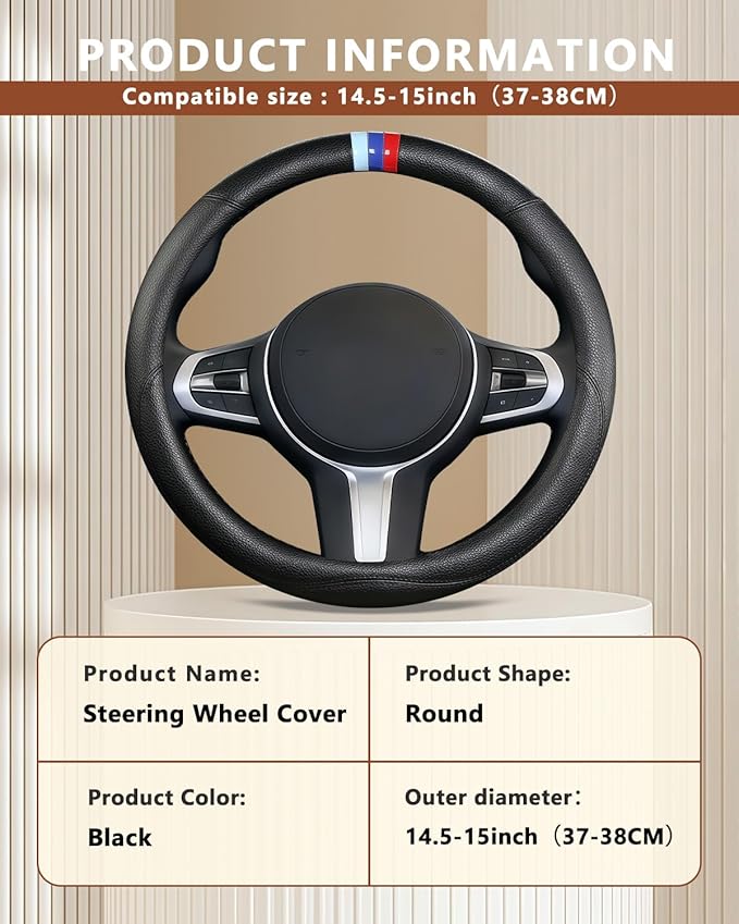 Customized Auto Car Steering Wheel Cover for BMW X1 X2 X3 X4 X5 X6 X7 i3 i4 i5 i8 535i 740Li 335i M3 M4 M5 Z1 Z3 Z4 Z5 (Black