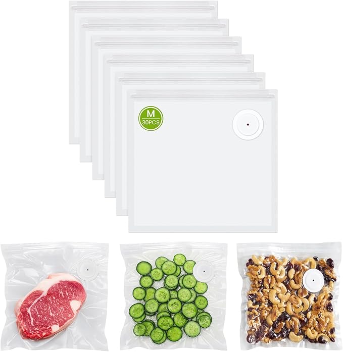 FEPPO Vacuum Sealer Bags for Food, 30 PCS 8.3"×8.7" Reusable Vacuum Seal Bags with Air Valve for Food Storage, Ideal for Fres