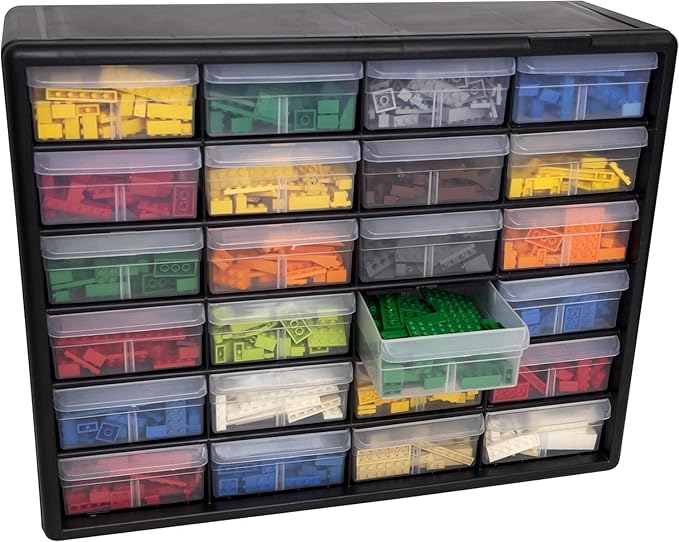 Akro-Mils 24-Drawer Plastic Drawer Storage Cabinet for Garage Organization, Bead Organizer, Building Bricks Storage, Teacher 