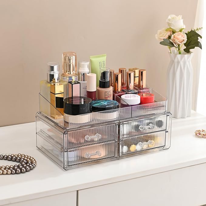 ZHIAI stackable storage drawer, transparent cosmetics storage box, cosmetics and beauty products storage organizer, suitable 
