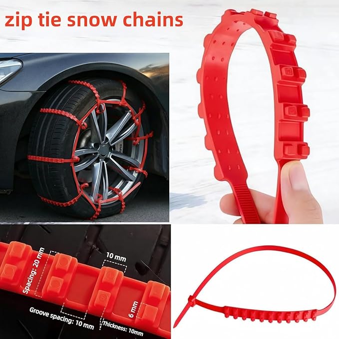 20 PCS Universal Emergency Tire Chains, Adjustable Plastic Anti-skid Ties, zip tie snow chains for Most Cars, SUV Trucks, zip